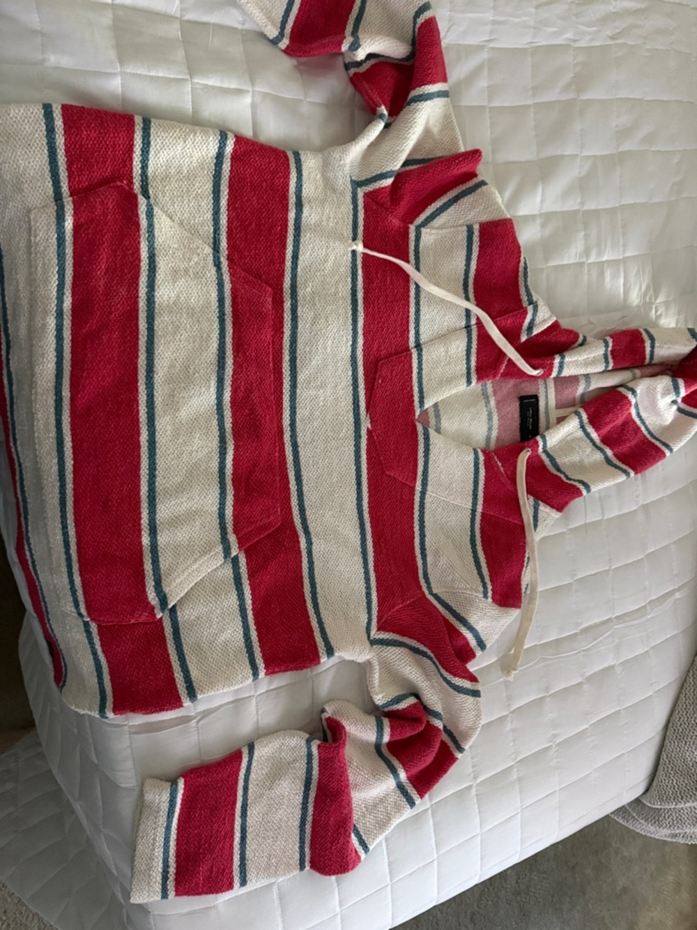 Lucky Brand Cream Hoodie with Red and Teal Stripes